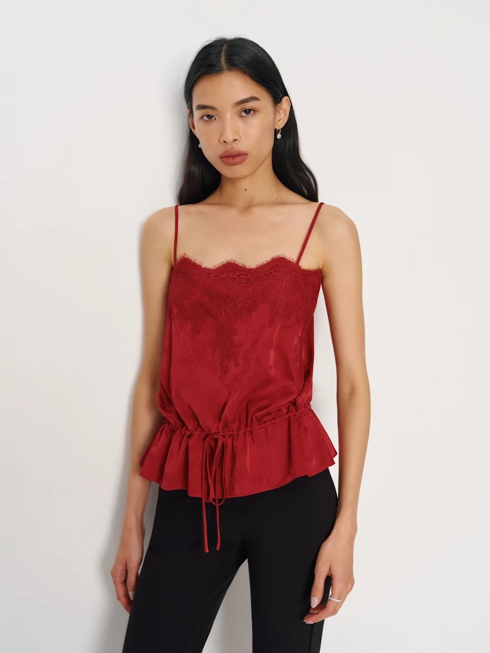 NEW Reformation Silvia Satin Lace Sleeveless Top Sangre Red Jacquard | US 2 UK 6